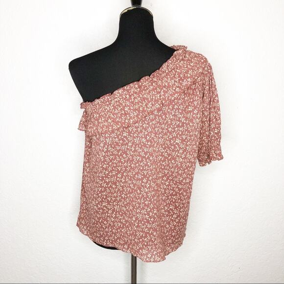 Ulla Johnson dusty rose pink white floral one shoulder ruffle top size 2 - Picture 2 of 10
